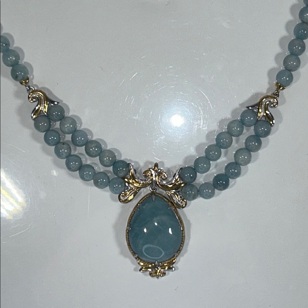 NWOT Gems En Vogue Sterling Silver Palladium Genuine Milky Aquamarine Necklace - Picture 5 of 7